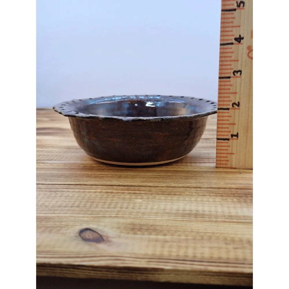 Handcrafted Pottery Bowl Signed Glazed‎ Artisan Reticulated Rim Blue Hue